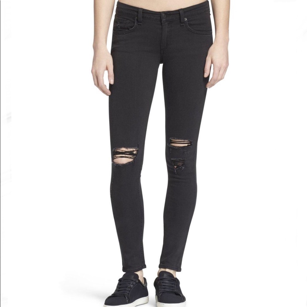 rag & bone Black Distressed Skinny Legging Jeans - Size 25